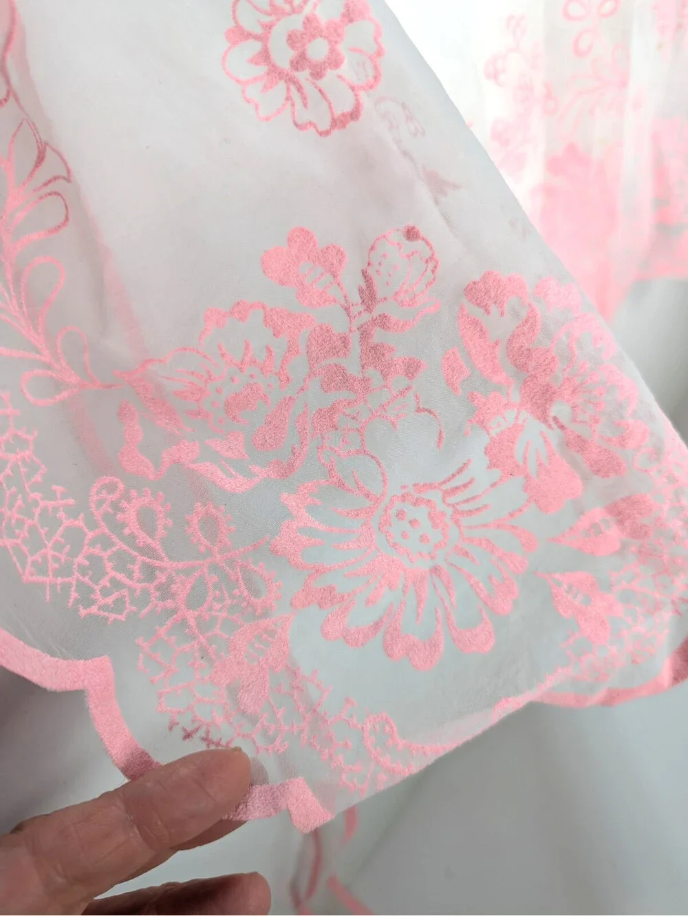 Pink Sheer Half Apron Floral Lace Trim Hostess Cottagecore 1950's VTG Sexy